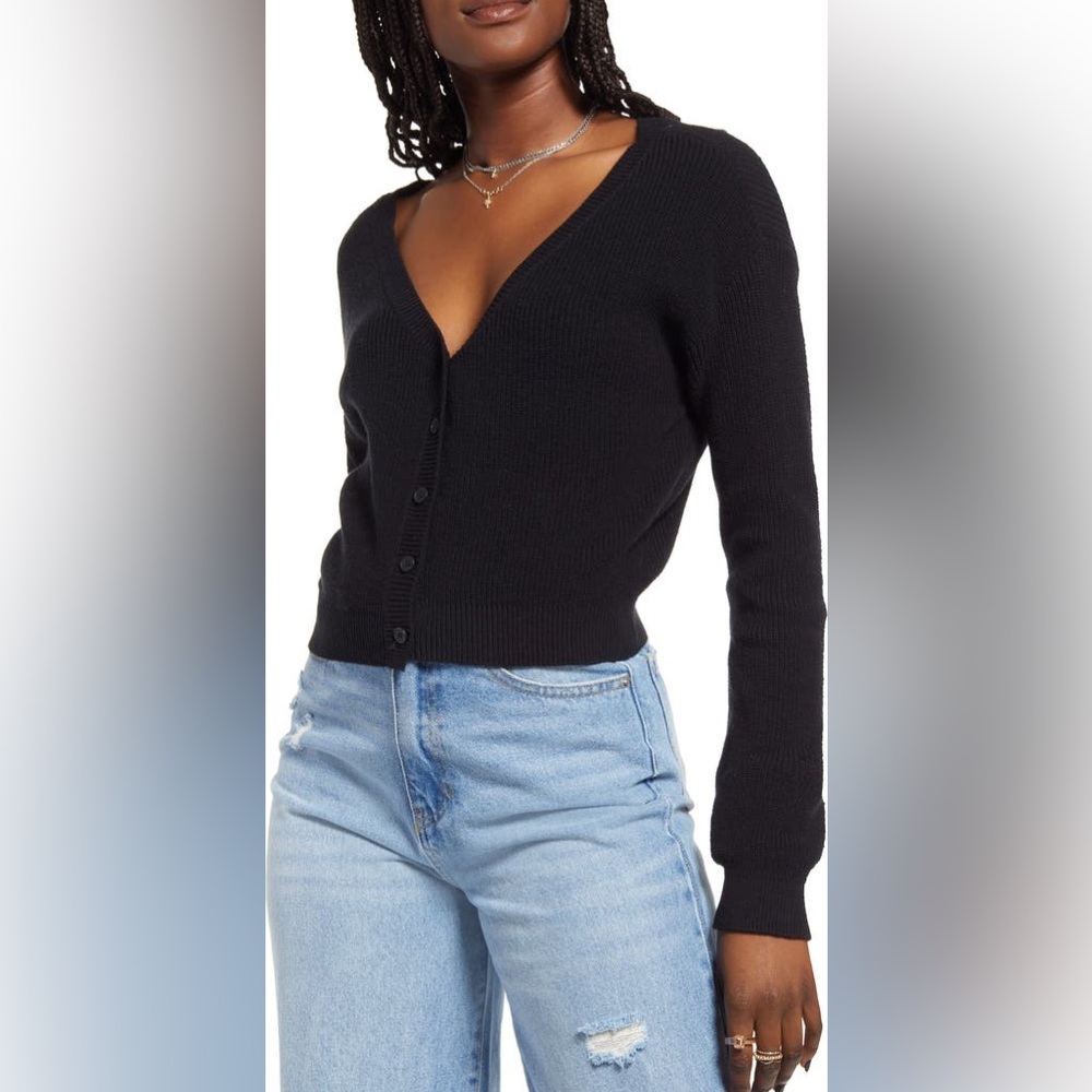 Nordstrom BP Ribbed Cotton Blend Cardigan Black XS NWT